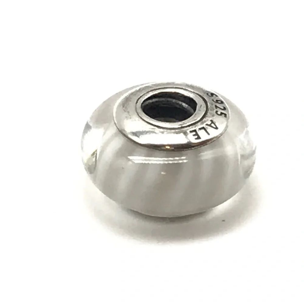 Pandora Retired Gray Candy Striped Murano Glass Charm